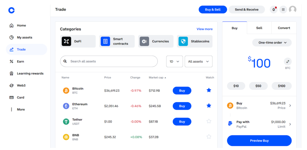 coinbase crypto offerings